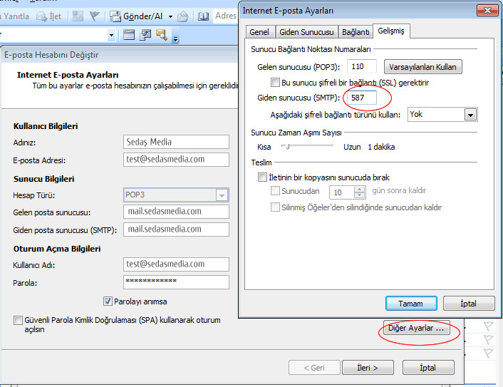 outlook 2007 mail ayarları / Kayseri Web Tasarım