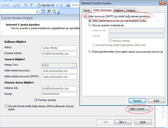 outlook 2007 mail ayarları / Kayseri Web Tasarım