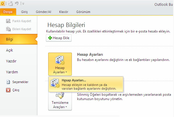 outlook 2010 mail ayarları / Kayseri Web Tasarım