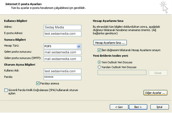 outlook 2010 mail ayarları / Kayseri Web Tasarım