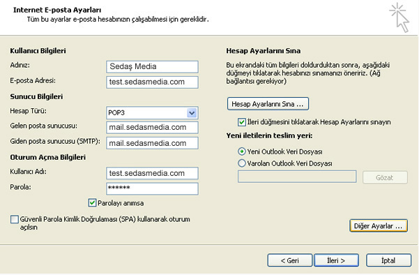 outlook 2010 mail ayarları / Kayseri Web Tasarım