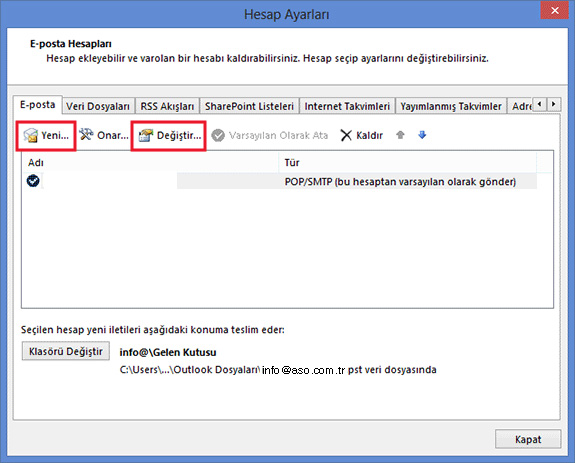 outlook 2013 mail ayarları / Kayseri Web Tasarım