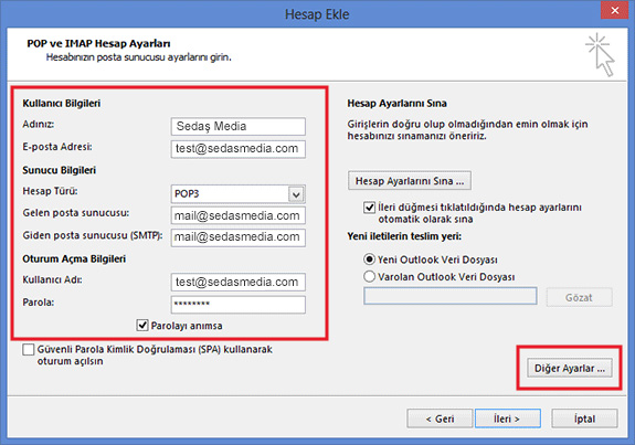 outlook 2013 mail ayarları / Kayseri Web Tasarım