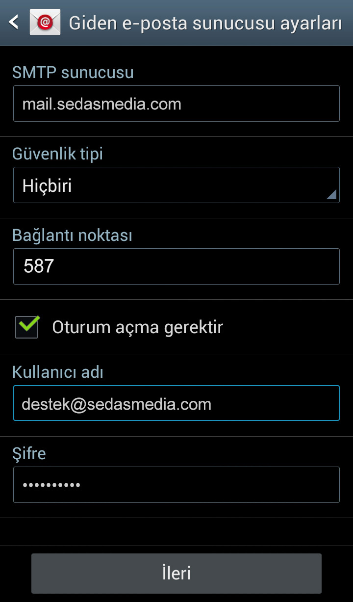 Android mail ayarları / Kayseri Web Tasarım