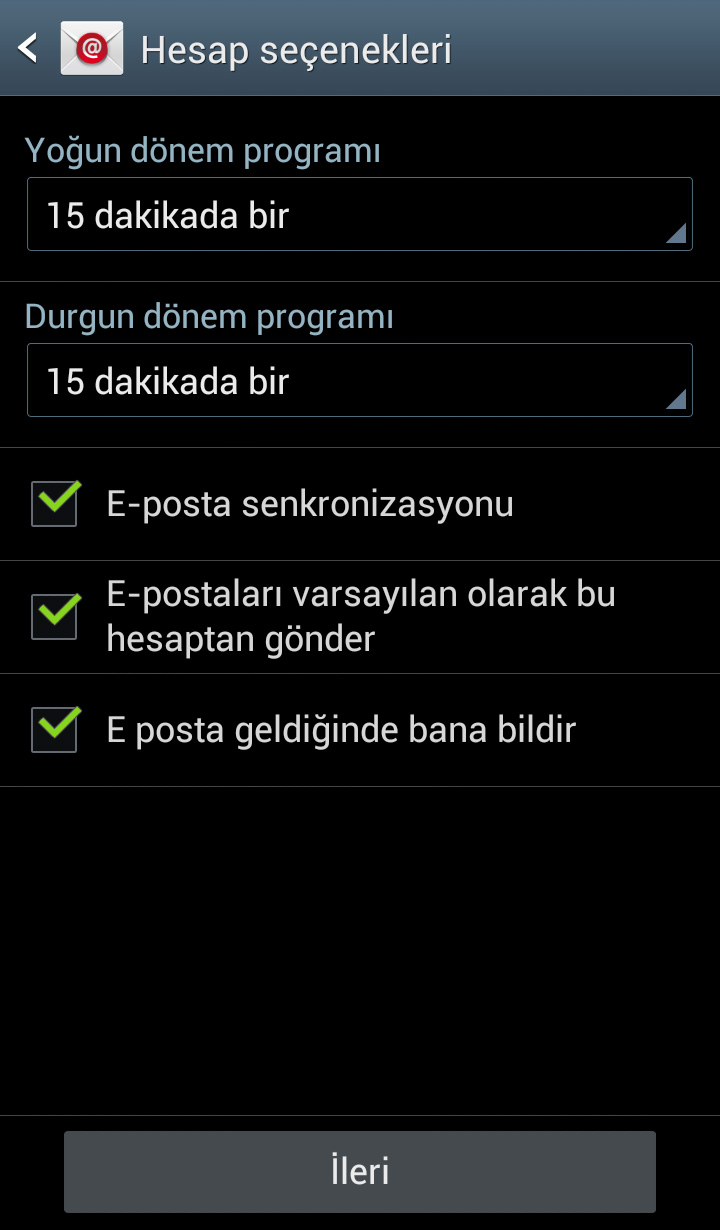 Android mail ayarları / Kayseri Web Tasarım