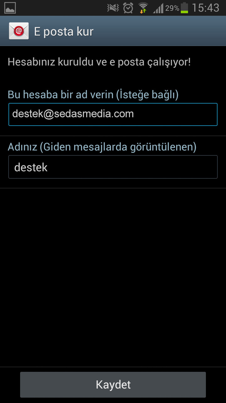 Android mail ayarları / Kayseri Web Tasarım